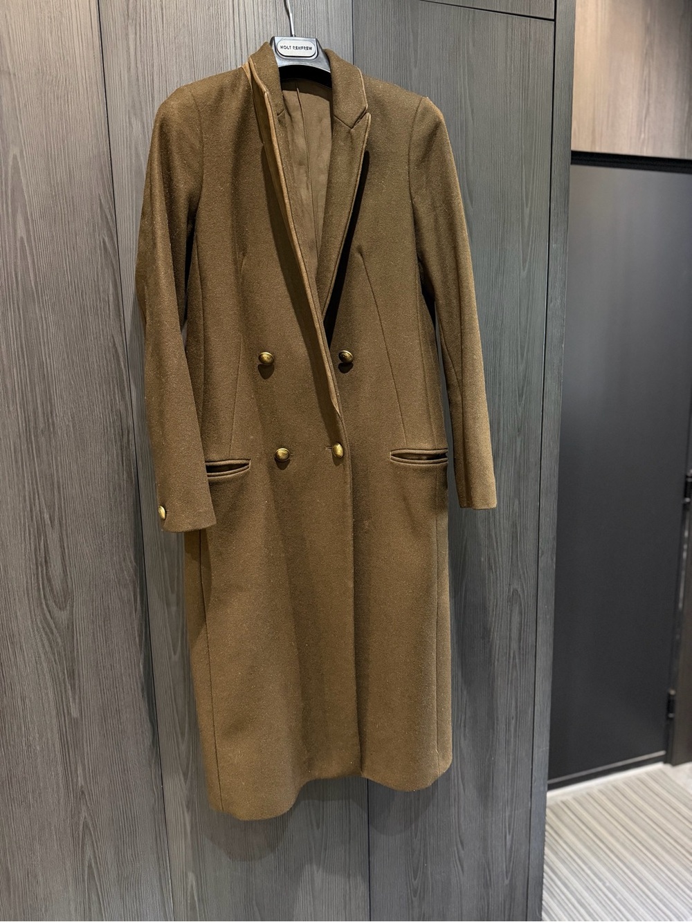 AllSaints Double-Breasted Brown wool Coat with Gold Buttons